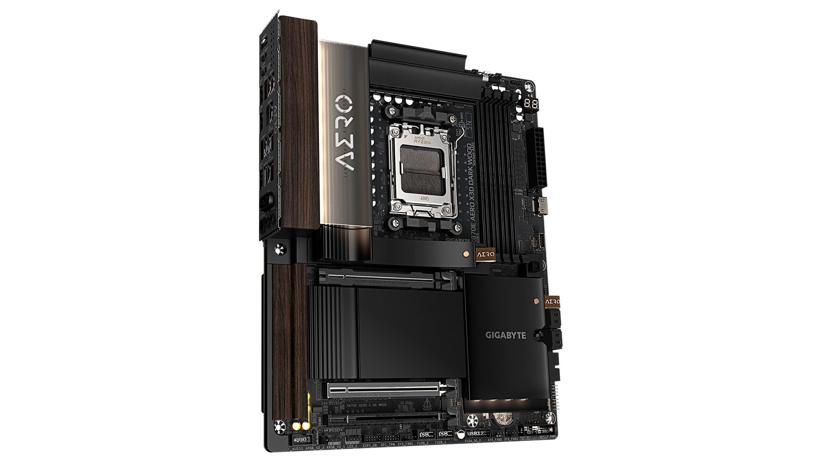 Gigabyte X870E Aero X3D Dark Wood: Dřevo a kůže na základní desce