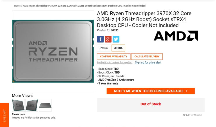 Ryzen Threadripper 3970X a 3960X v nabídce prvních obchodů