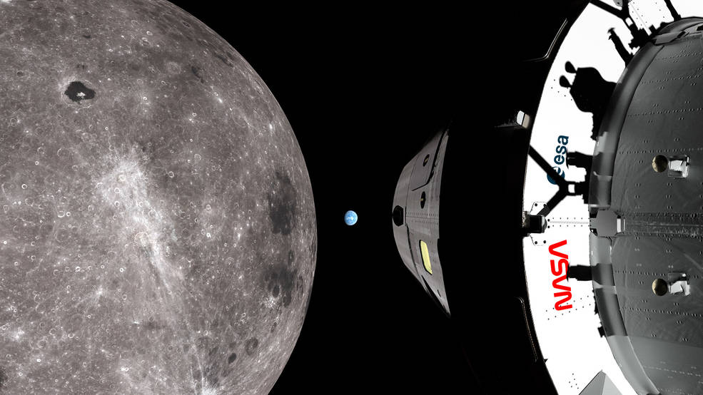 Artemis I ponese červené červí logo NASA, už je na segmentech pomocné rakety