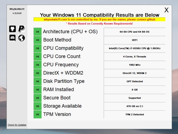Lepší než od Microsoftu. WhyNotWin11 otestuje kompatibilitu s Windows 11