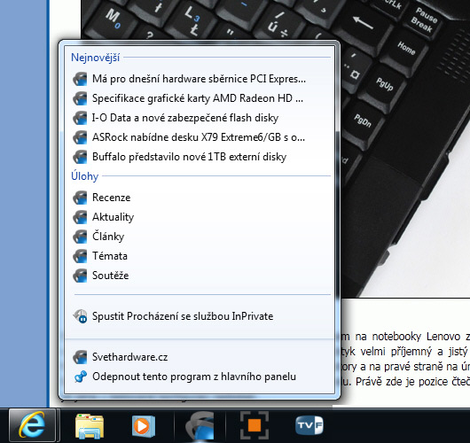 Používáte Windows 7 a IE9? Připněte si Svět hardware!