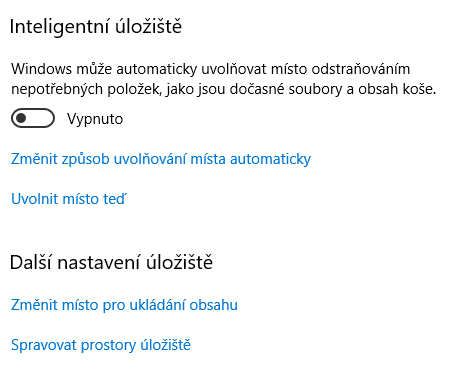 Storage Sense a další funkce Windows 10, kterou asi nechceme