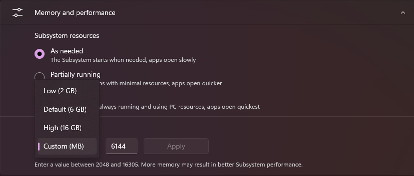 Subsystém Androidu ve Windows 11 umožňuje přidělovat paměť pro mobilní aplikace