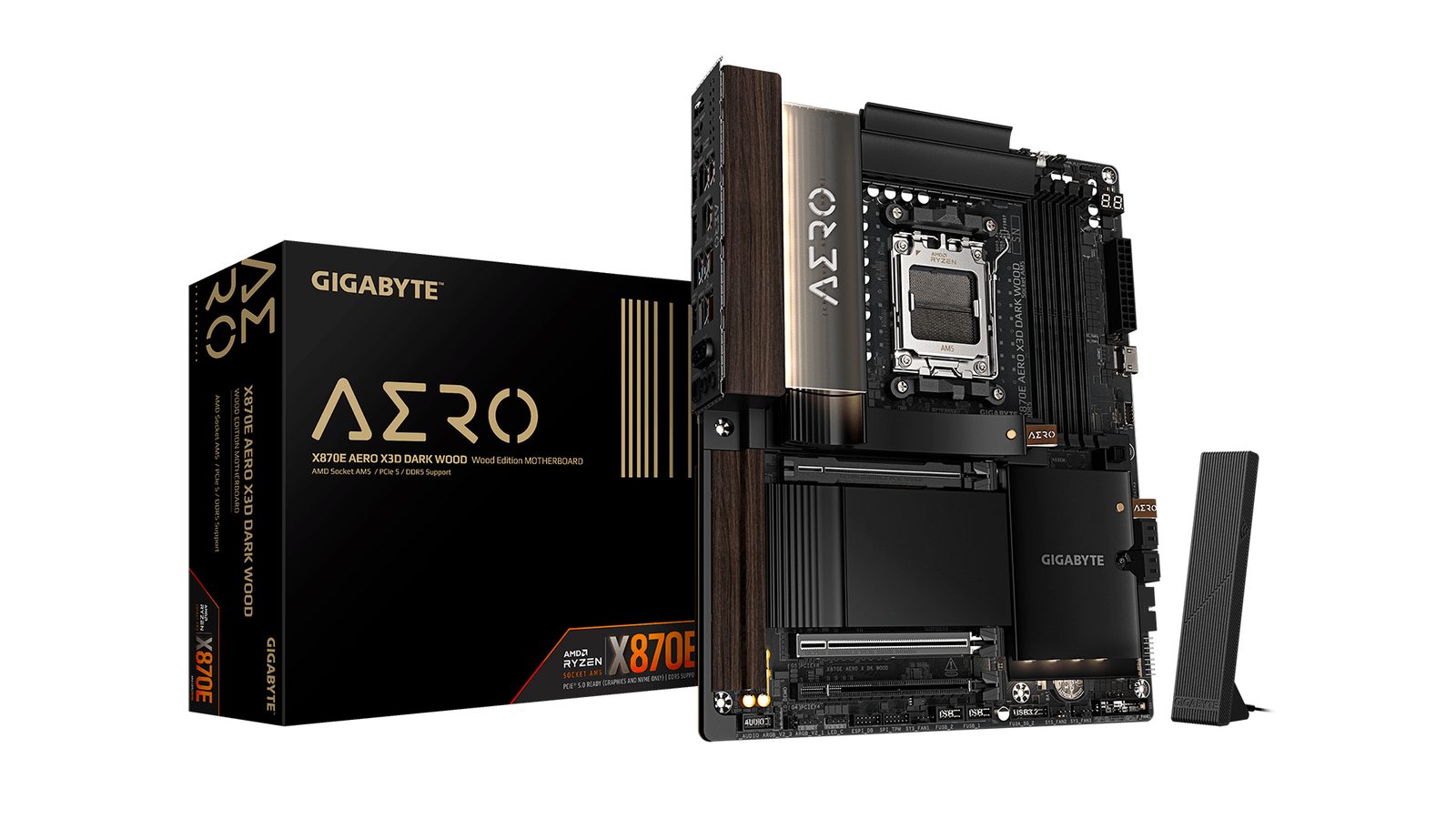 Gigabyte X870E Aero X3D Dark Wood: Dřevo a kůže na základní desce