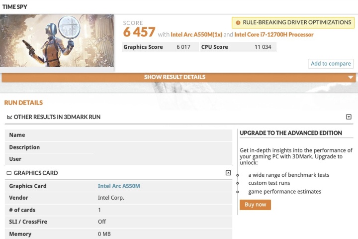 Intel Arc 550M 3DMark