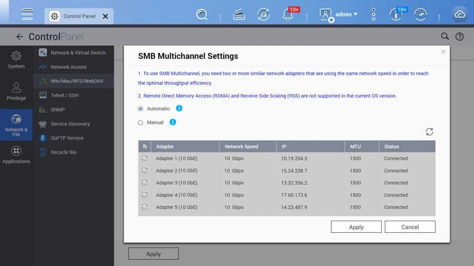 QNAP QTS 5.1.0 SMB Multichannel