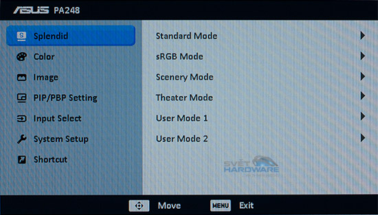 Monitor Asus PA248Q - OSD