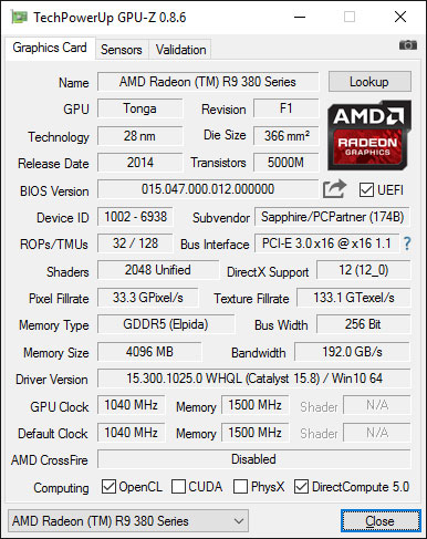 Sapphire Nitro R9 380X 4G GPUZ