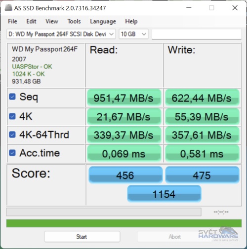 WD My Passport SSD 1TB AS-SSD 10GB