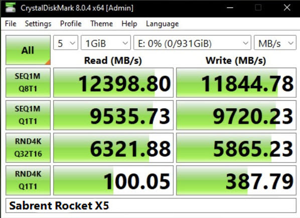 Sabrent Rocket X5 SSD benchmark